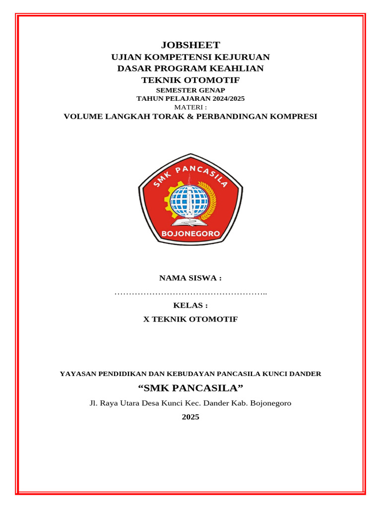 Cover Jobsheet | PDF