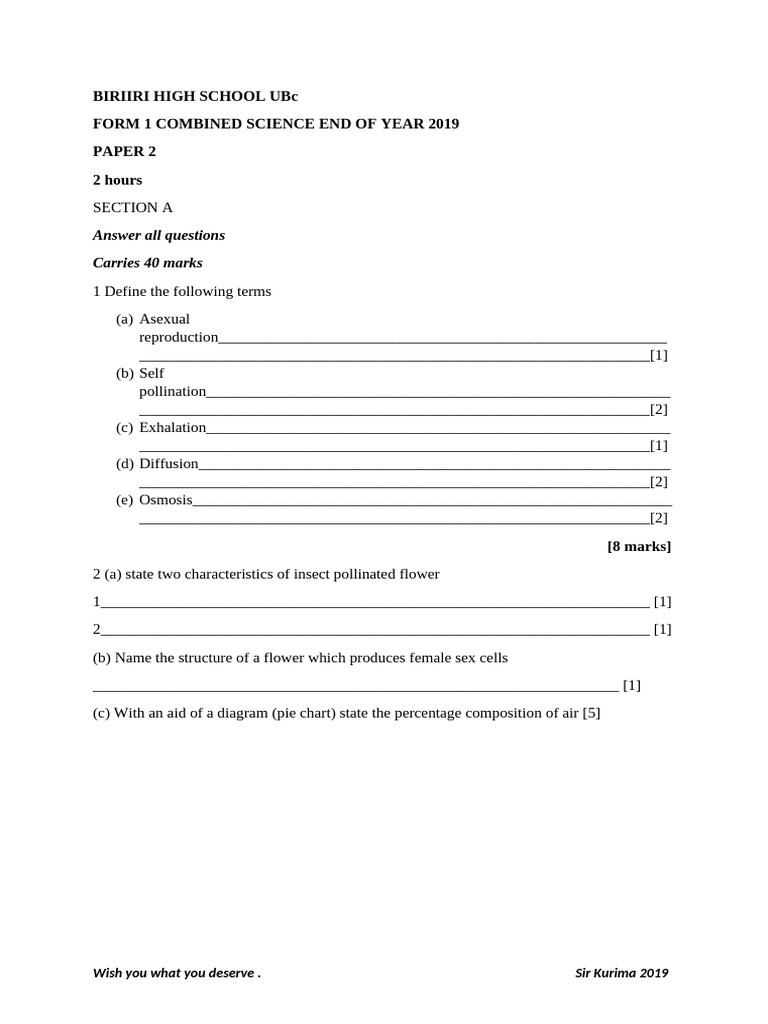 Form 2 Combined Science End of Year Paper 2 | PDF | Electric Current ...