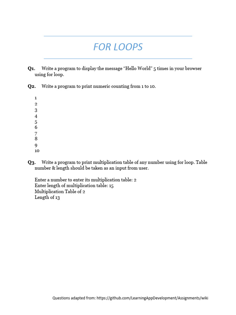 For Loop Programming Exercises | PDF | Computer Programming | Software ...