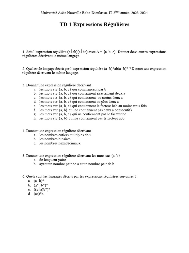 Expressions Régulières en Informatique 2023 | PDF