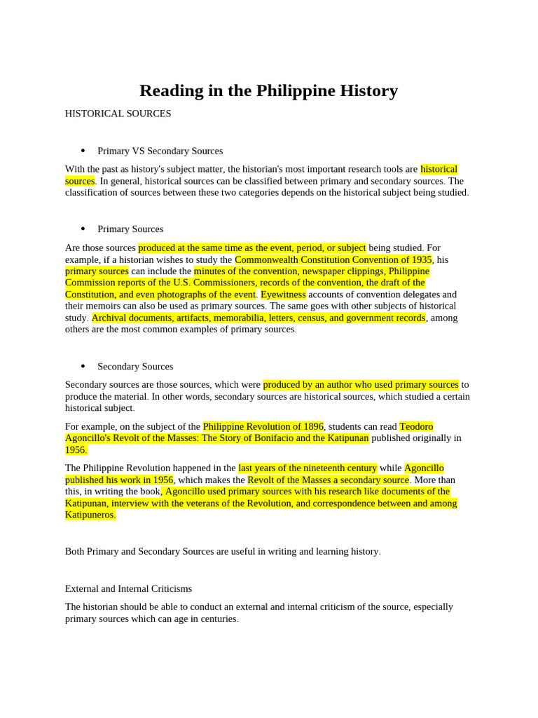 Primary Sources in Philippine History | PDF | Primary Sources | Philippines