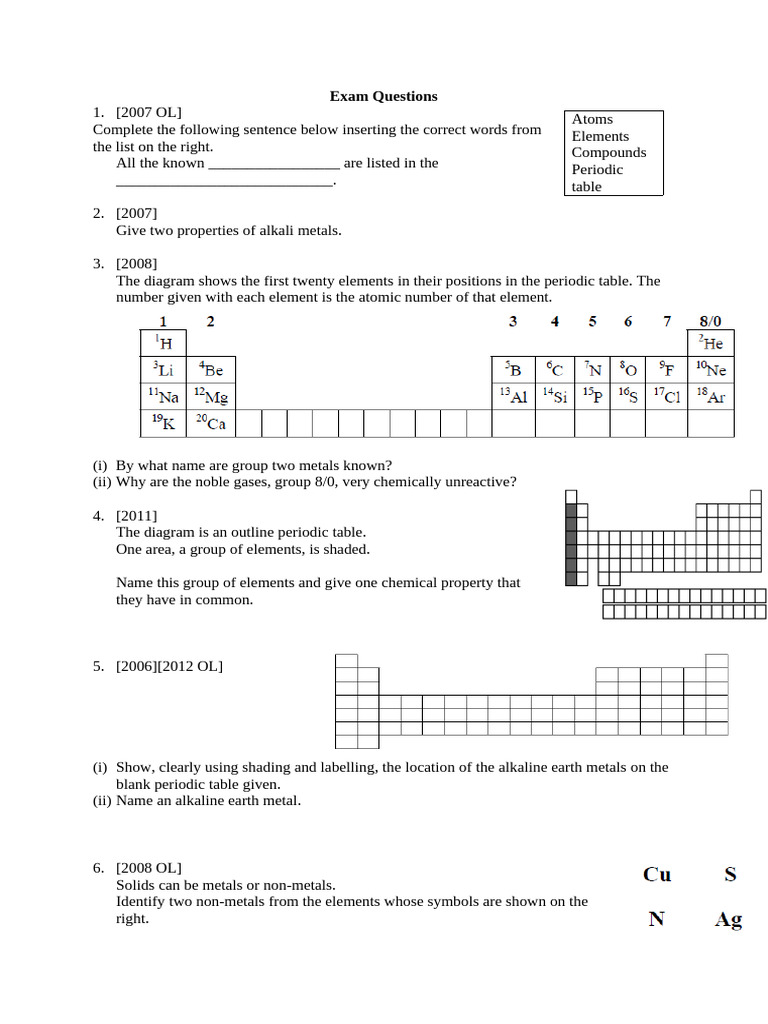 Periodic Table Exam Questions & Answers | PDF