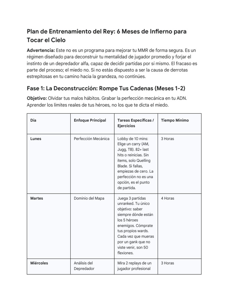 Plan Entrenamiento Del Rey | PDF