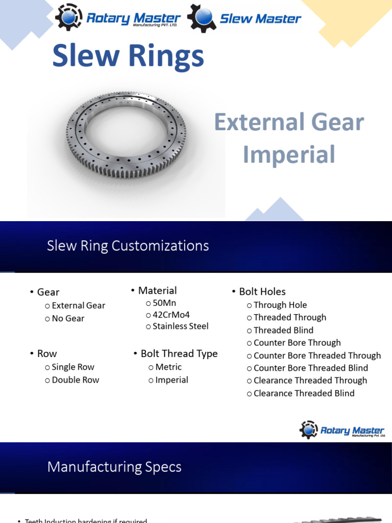 Custom Slew Rings Specifications | PDF | Gear | Screw