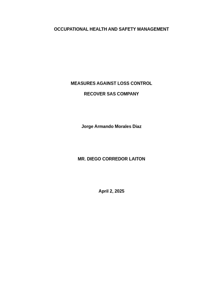 Occupational Health & Safety Loss Control | PDF | Occupational Safety ...