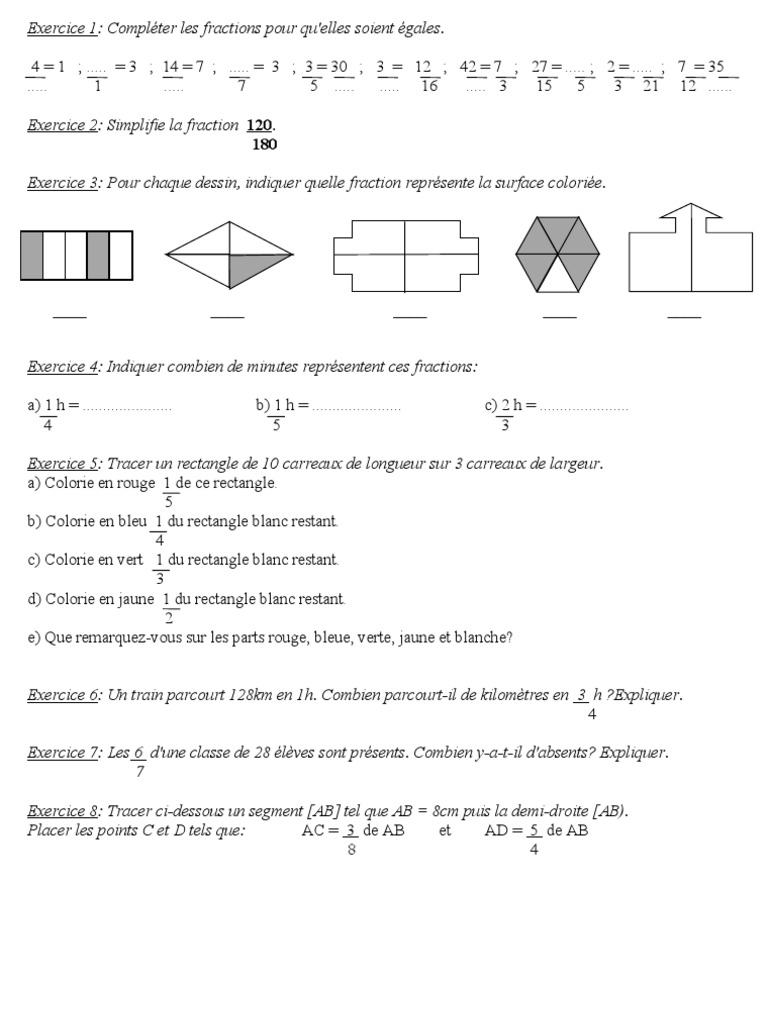 Opérations Sur Les Fractions Exercices Corrigés Pdf Controle Fractions 6eme | PDF | Techniques artistiques | Enseignement des  mathématiques