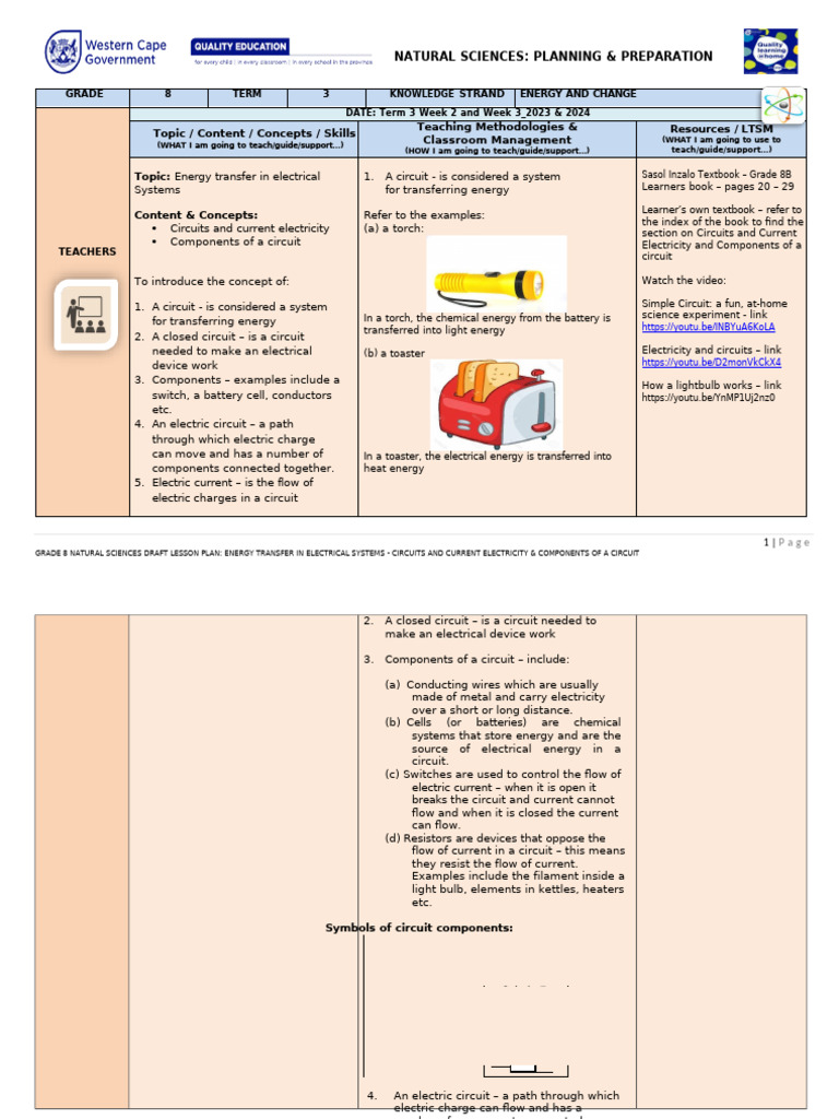 Grade 8 Natural Science Lesson Plan | PDF | Electric Current | Electricity