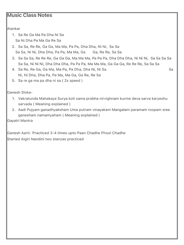 Music Class Notes | PDF