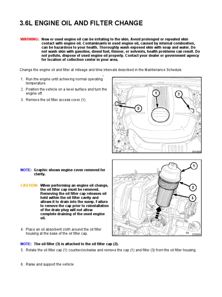 3.6L Oil and Filter Change Motor Oil Internal Combustion Engine