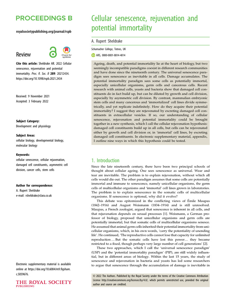 Cellular Senescence and Rejuvenation Insights | PDF | Telomere | Senescence