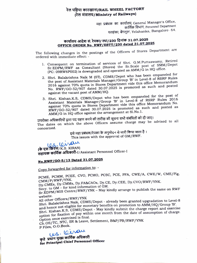RWF Officer Postings Update - July 2025 | PDF