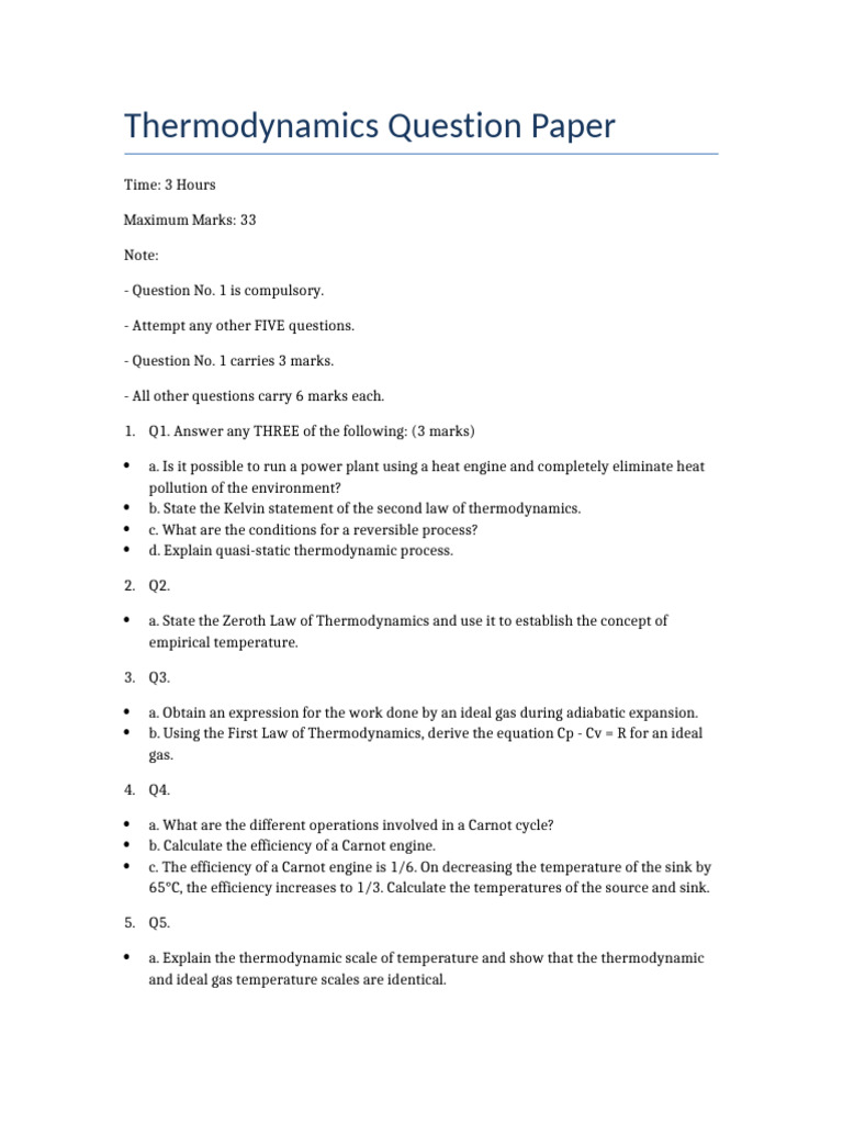 Thermodynamics Final Exam Questions | PDF