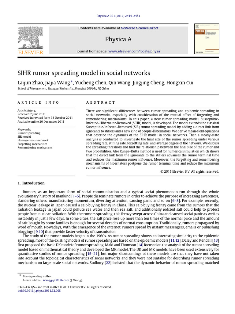 SIHR Model for Rumor Spreading Analysis | PDF | Mathematics