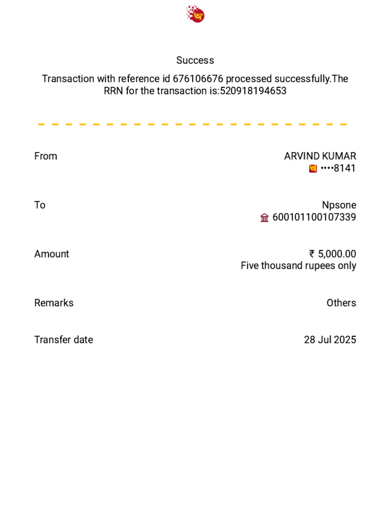 Successful ₹5,000 Transaction Details | PDF