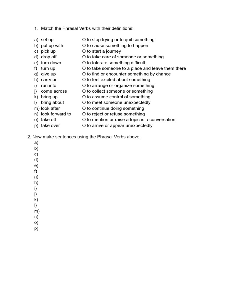 Phrasal Verbs Practice | PDF | Grammar | Syntax