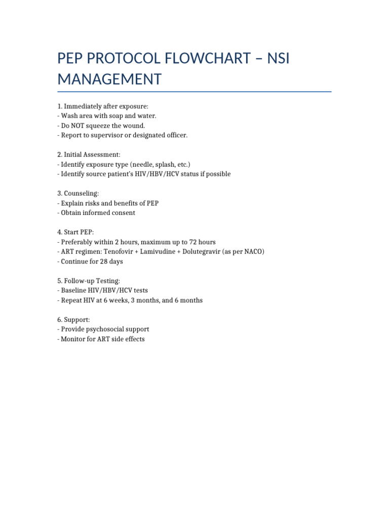 PEP Protocol Flowchart for Needle Stick Injuries | PDF