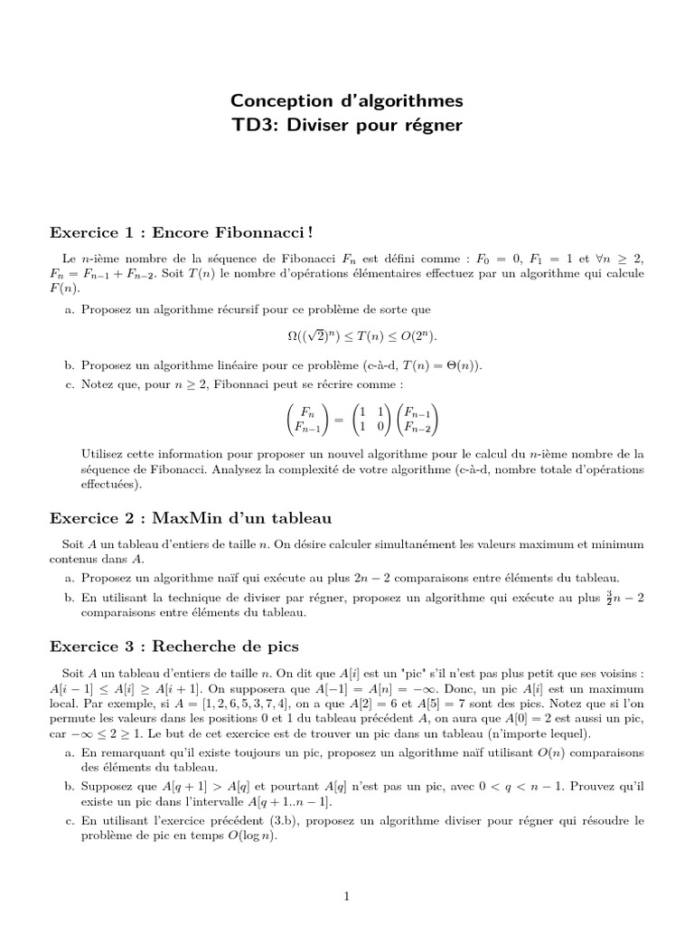 Algorithmes de Diviser pour Régner en Python | PDF | Algorithmes ...