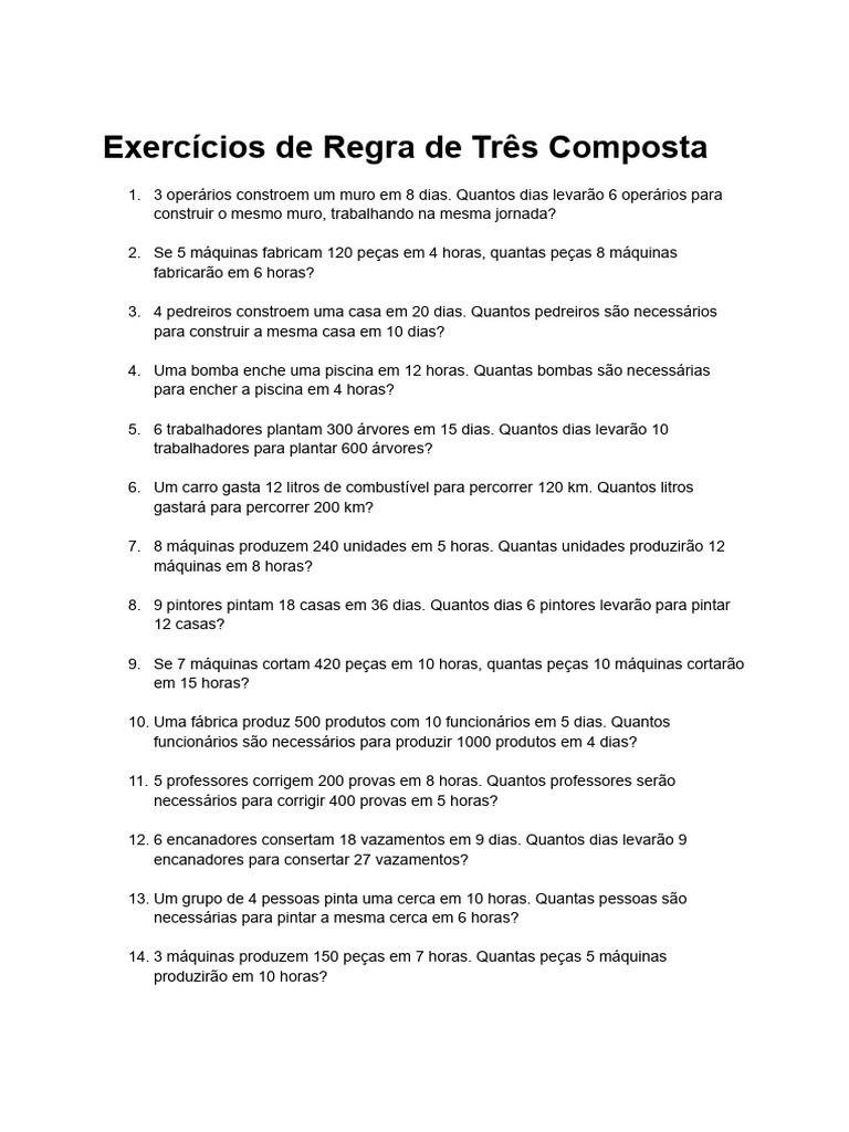 Exercícios de Regra de Três Composta | PDF