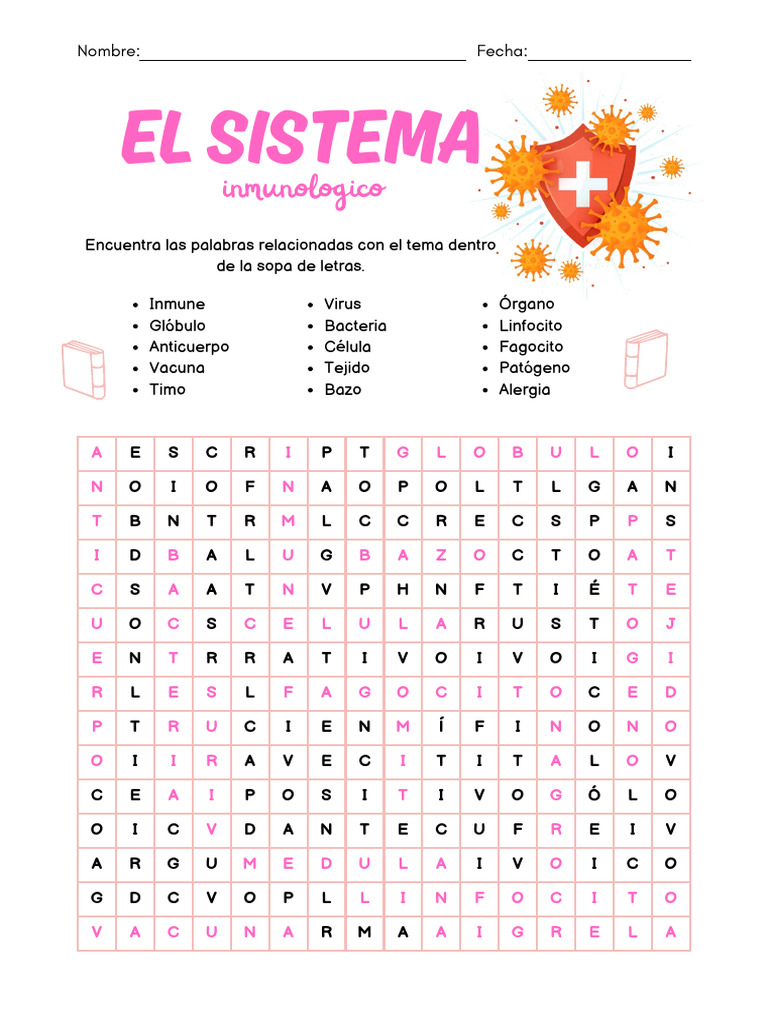 Sopa de Letras: Inmunidad y Prevención | PDF | Sistema inmune | Inmunología