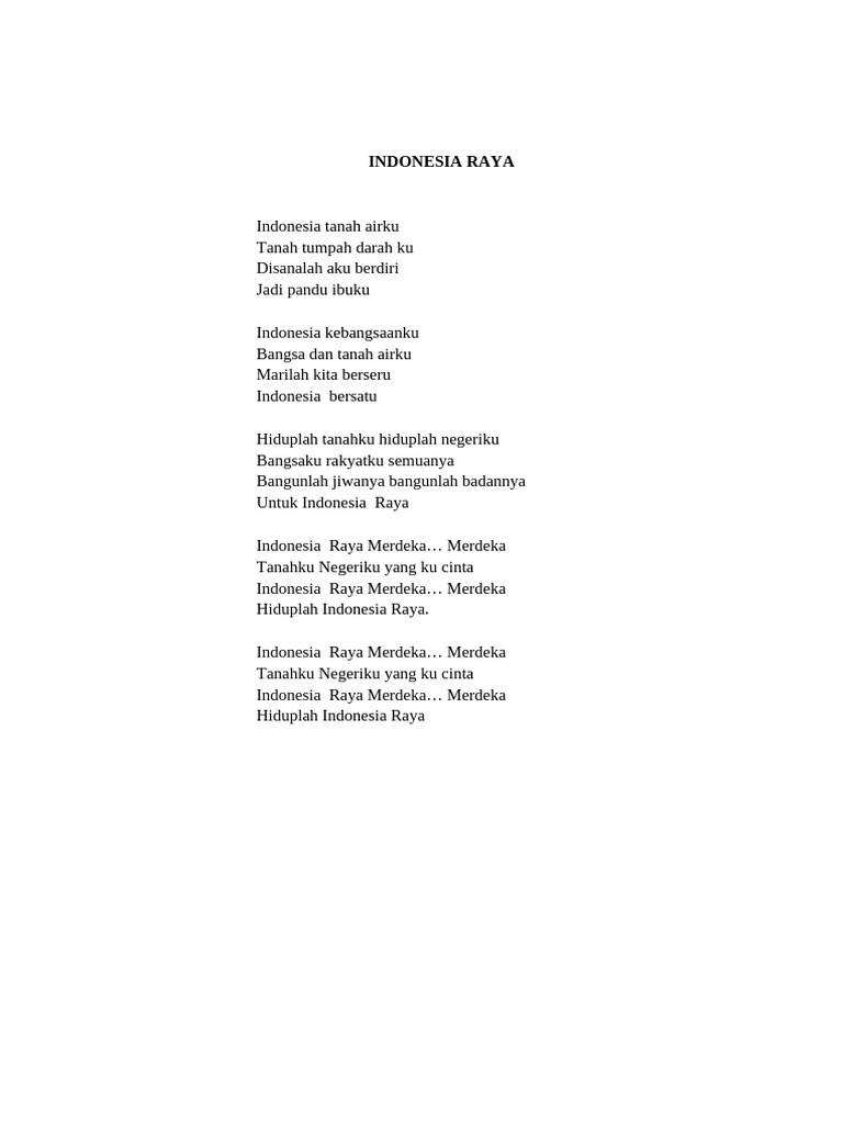 Lirik Lengkap Lagu Indonesia Raya | PDF