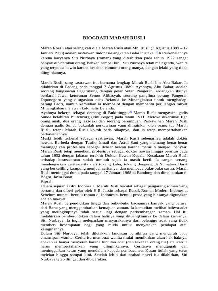 Biografi Marah Rusli: Sastrawan Indonesia | PDF