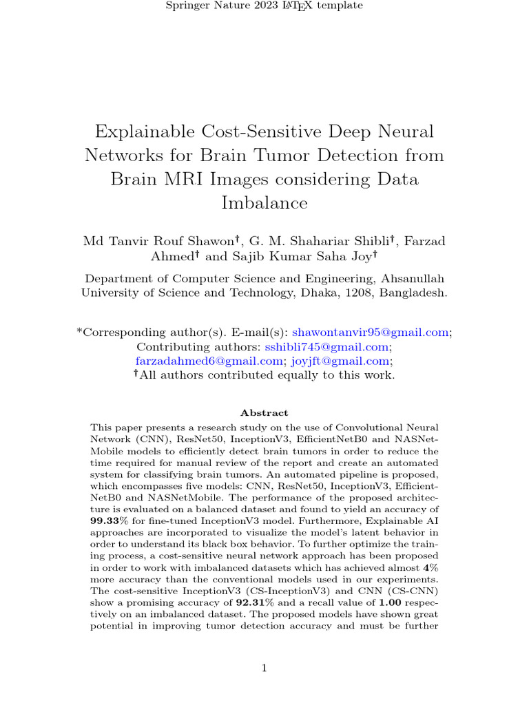 Explainable Cost-Sensitive Deep Neural Networks For Brain Tumor ...
