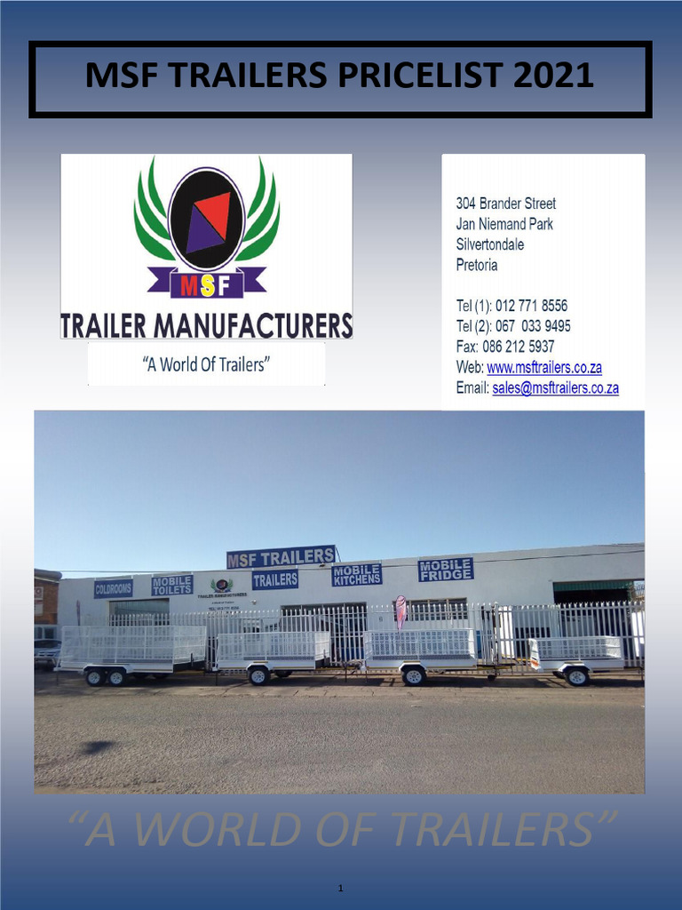 MSF Trailers Price List 2021 | PDF | Refrigerator | Kitchen
