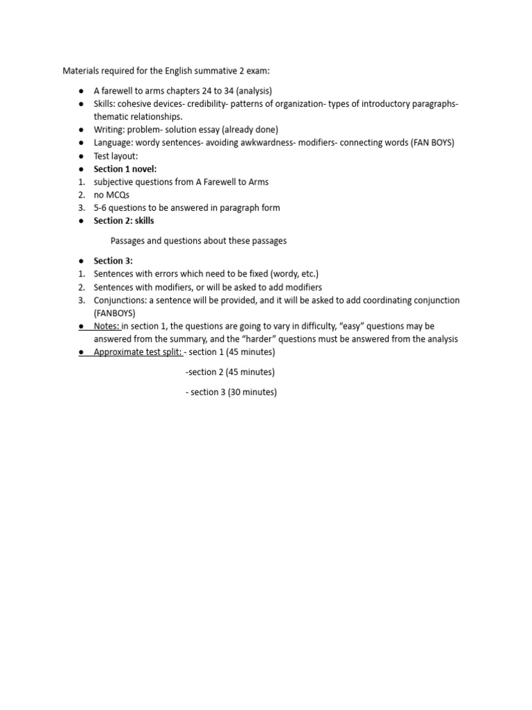English Summative 2 Exam Overview | PDF