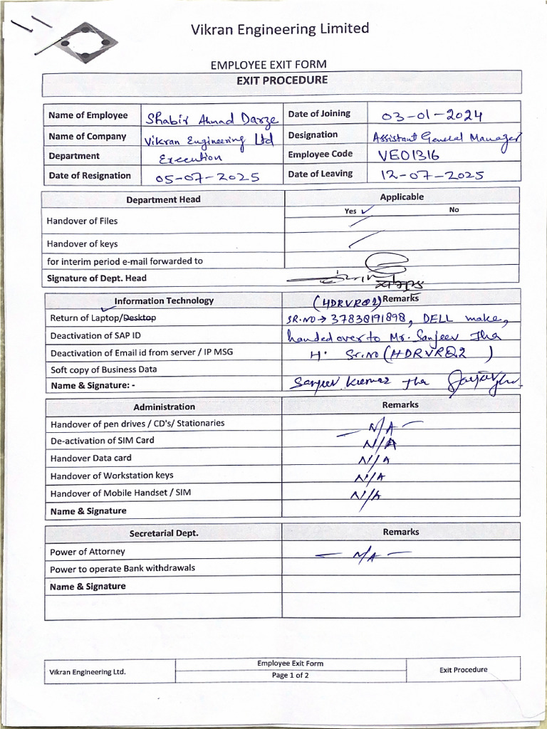 Exit Form Scan | PDF