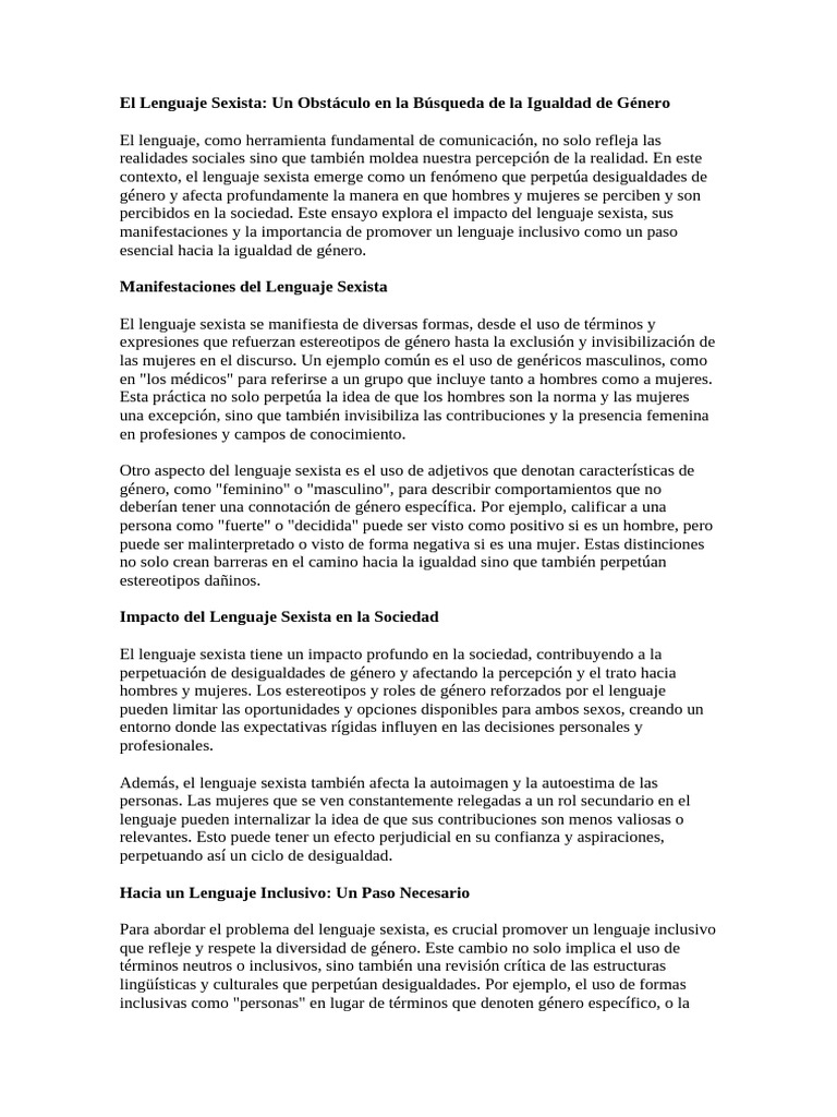Lenguaje Sexista y Igualdad de Género | PDF | Sexismo | Género