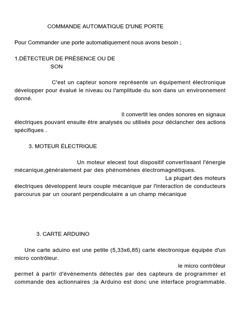 Commande Automatique de Porte avec Arduino | PDF