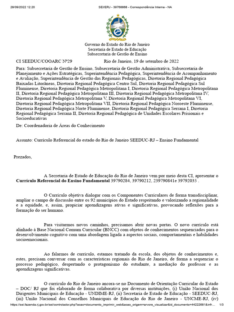 Currículo Referencial SEEDUC-RJ 2025 | PDF | Pedagogia | Rio de Janeiro