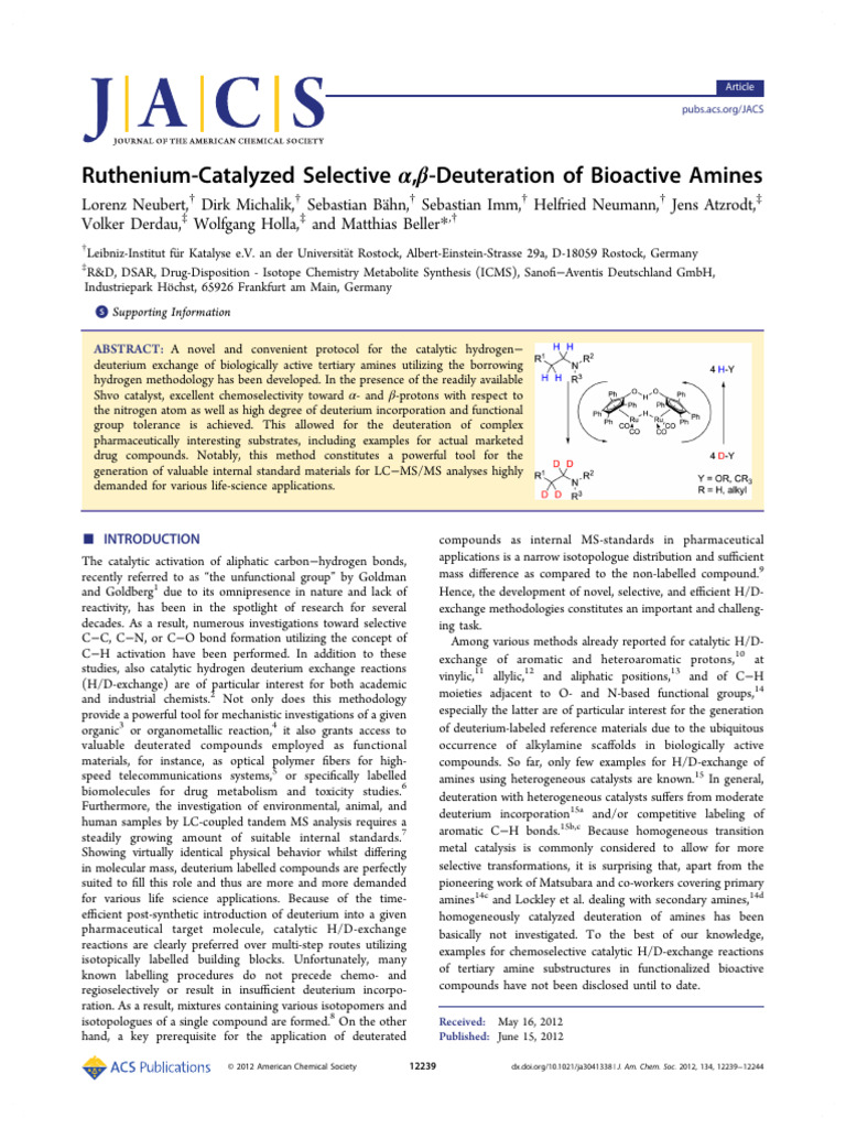 Selective Deuteration of Bioactive Amines | PDF | Deuterium | Amine
