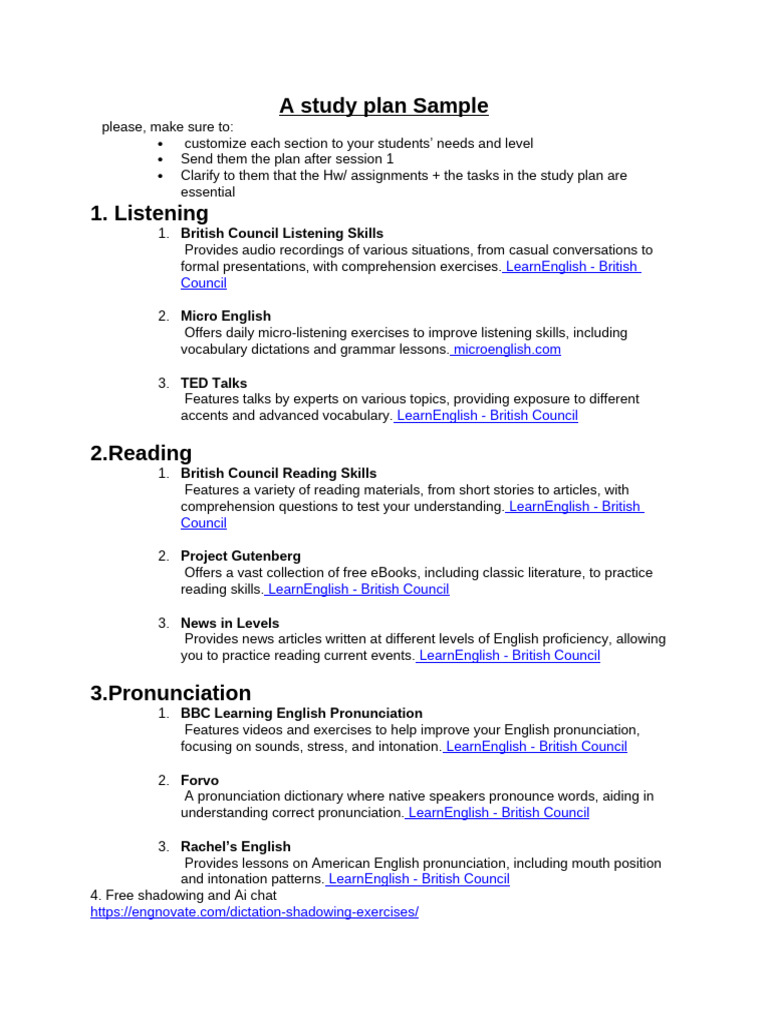 Customized Weekly Study Plan Template | PDF | English Language ...