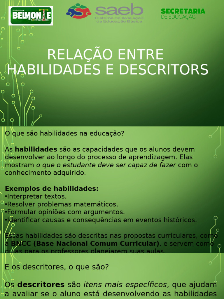 Diferença entre Habilidades e Descritores | PDF | Cognição