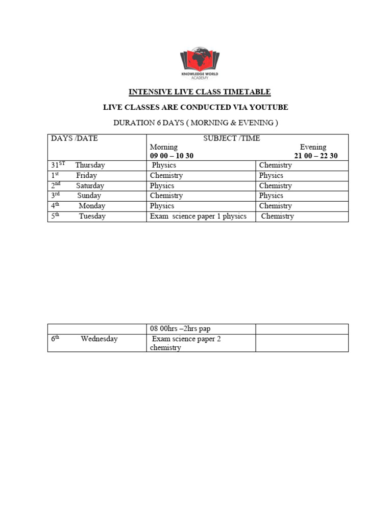 Intensive Class Timetable | PDF