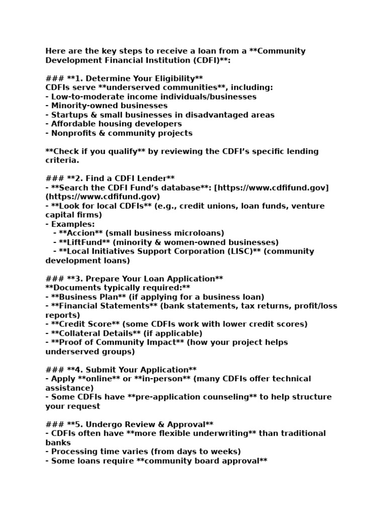 Cdfi Loan Information Pdf