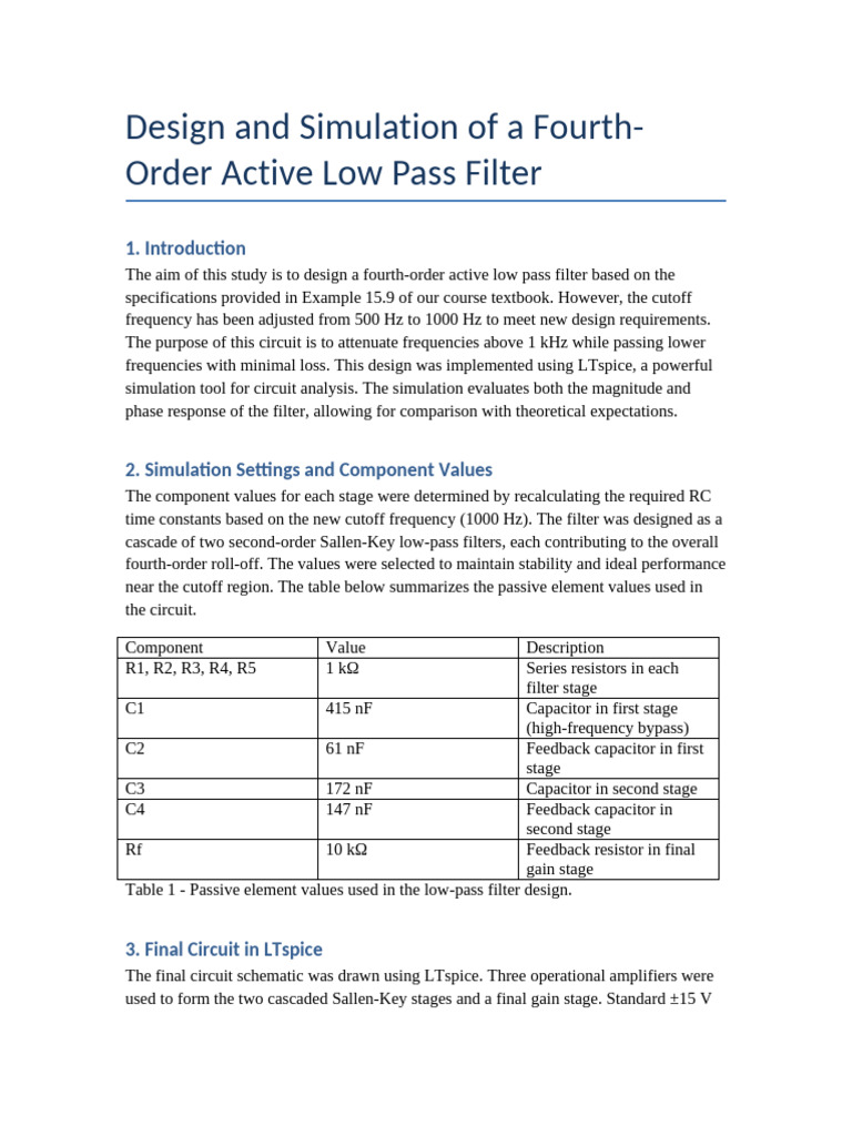 Fourth-Order Active Low Pass Filter Design | PDF | Low Pass Filter ...