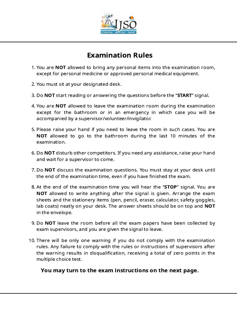 IJSO 2024 Examination Rules and Instructions | PDF | Force | Mole (Unit)
