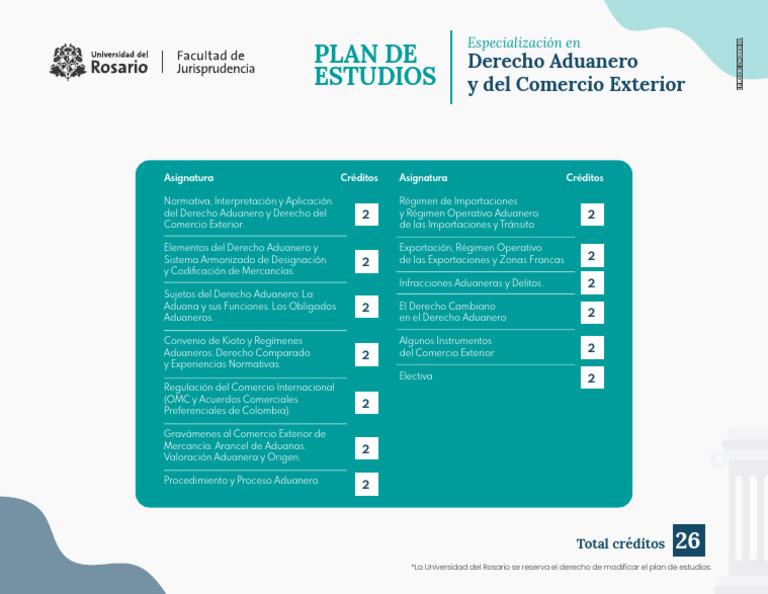 Plan de Estudios Especializacion en Derecho Aduanero y Del Comercio ...