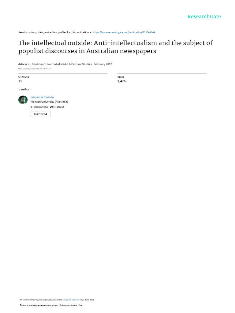 Anti-Intellectual Discourse in Australian Media | PDF | Populism | Theory