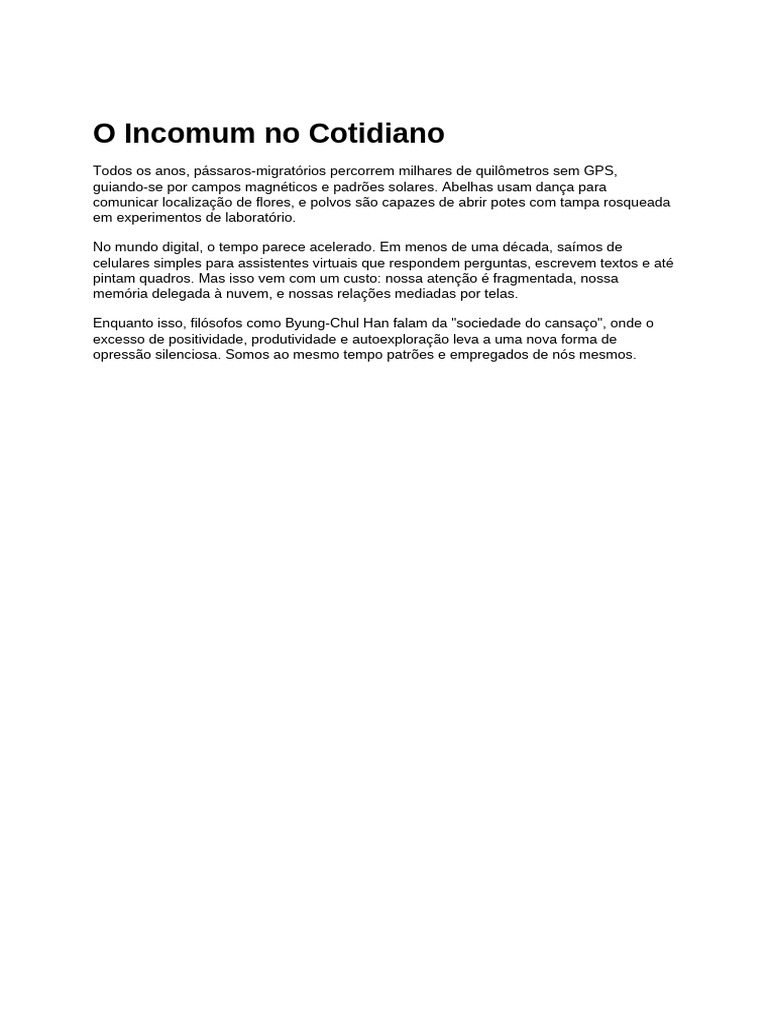 O Incomum no Cotidiano e a Sociedade Atual | PDF