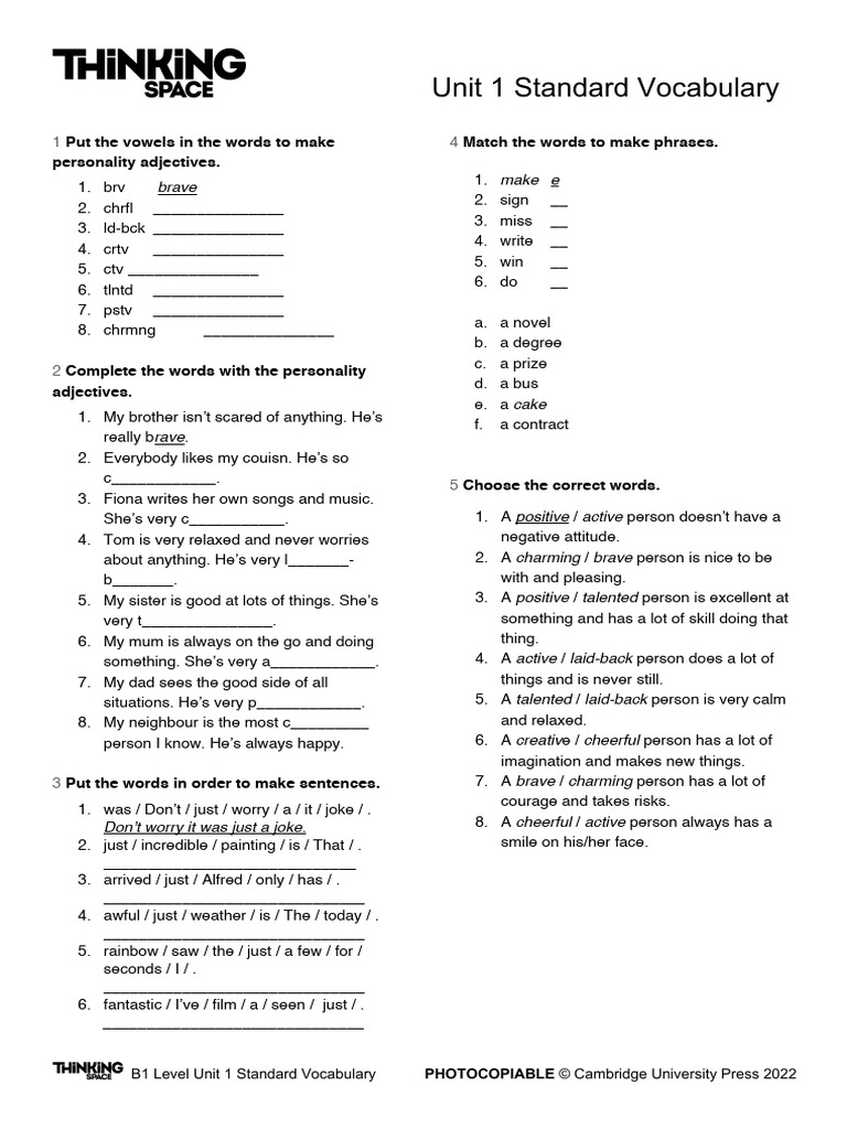 B1 Level Personality Vocabulary Guide | PDF | Linguistics