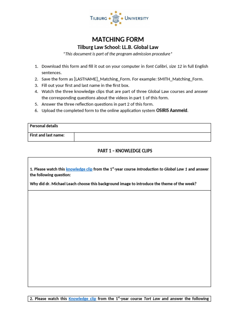 LL.B. Global Law Matching Form | PDF