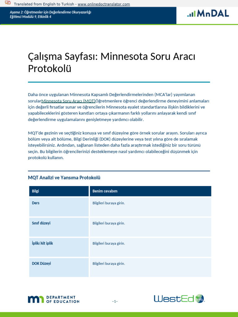 S2EM9A4 Worksheet - Minnesota Questions Tool Protocol - En.tr | PDF