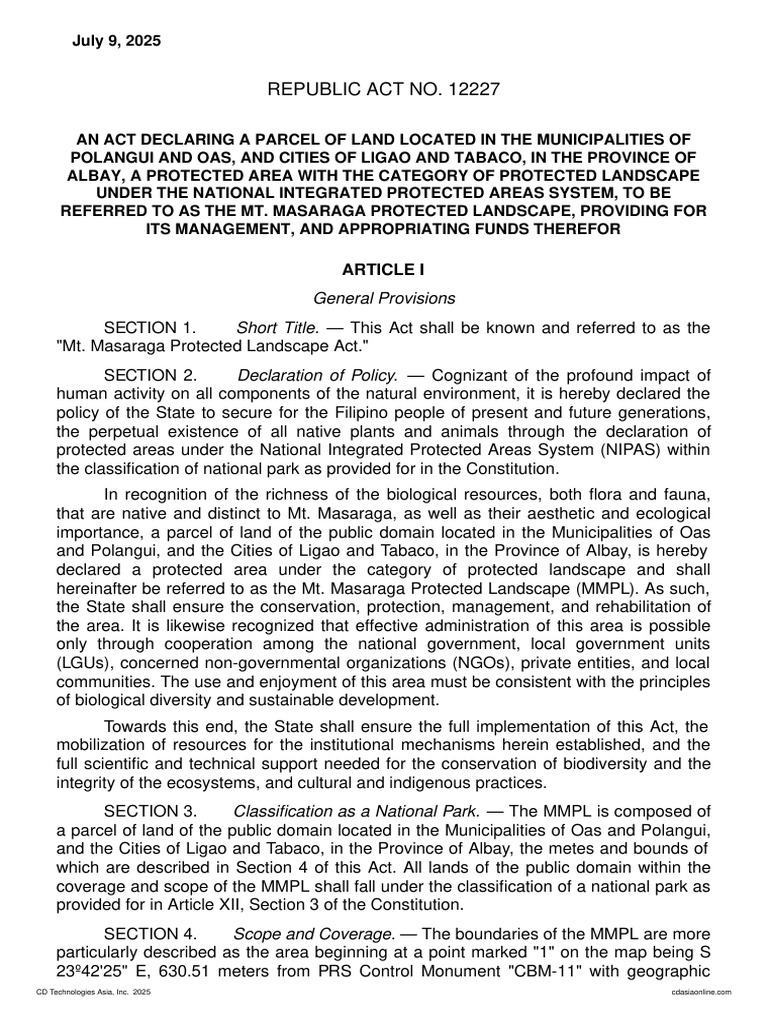Mt. Masaraga Protected Landscape Act | PDF | Protected Area