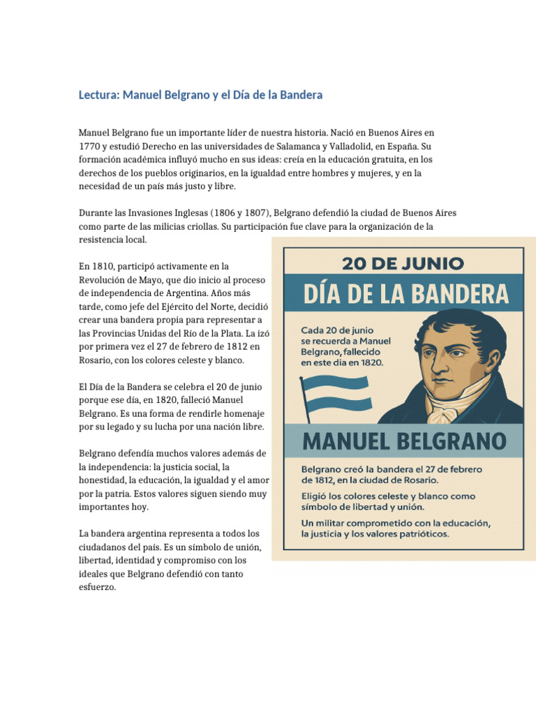 Lectura Completa Manuel Belgrano Dia de La Bandera | PDF
