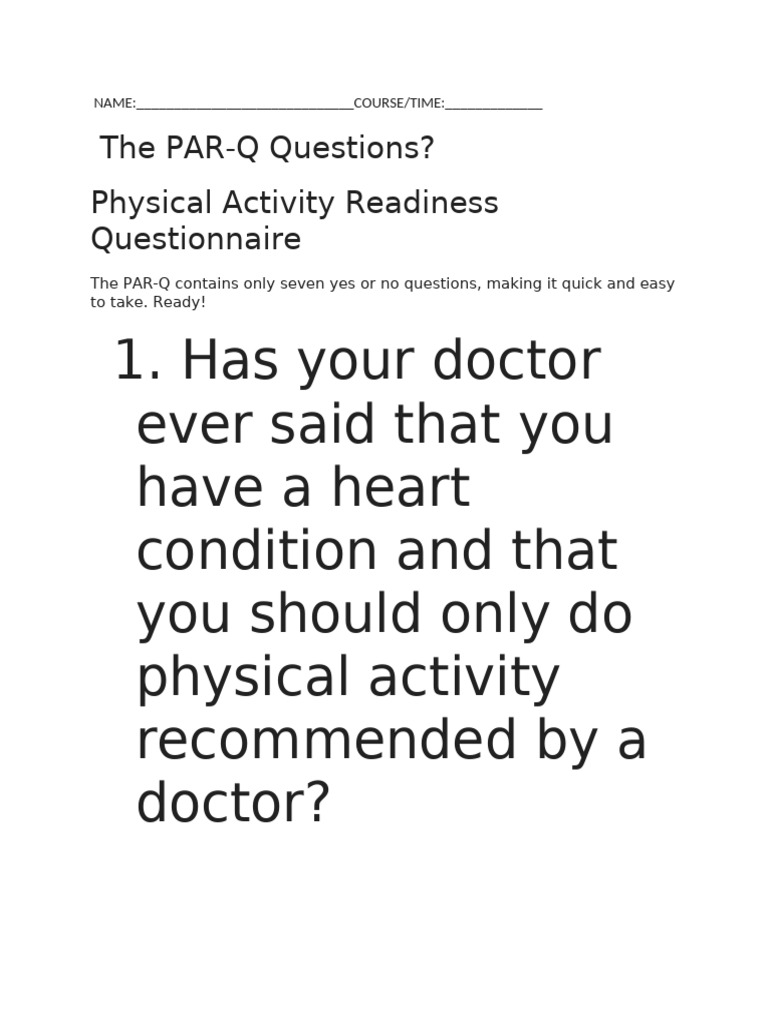 Understanding the PAR-Q Questionnaire | PDF | Physical Fitness | Pain