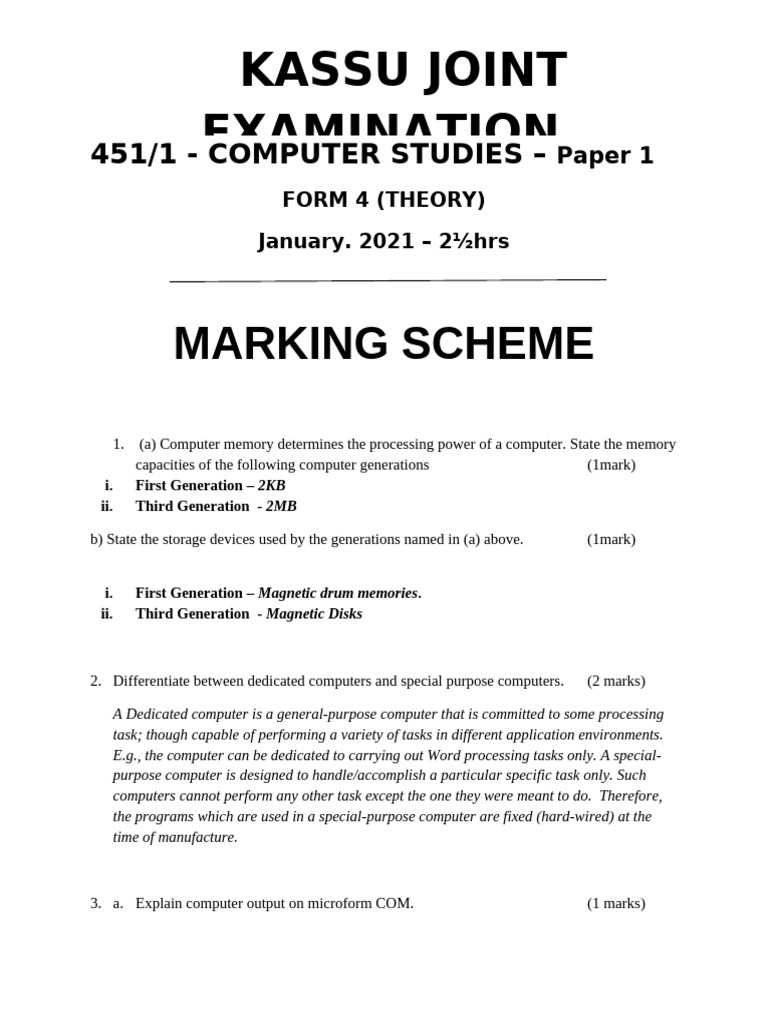 Computer Studies Paper 1 Marking Scheme | PDF | Microform | Computer ...