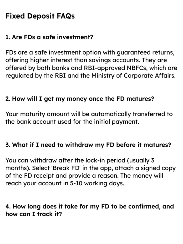 Is SBI Fixed Deposit Safe? FAQs | PDF